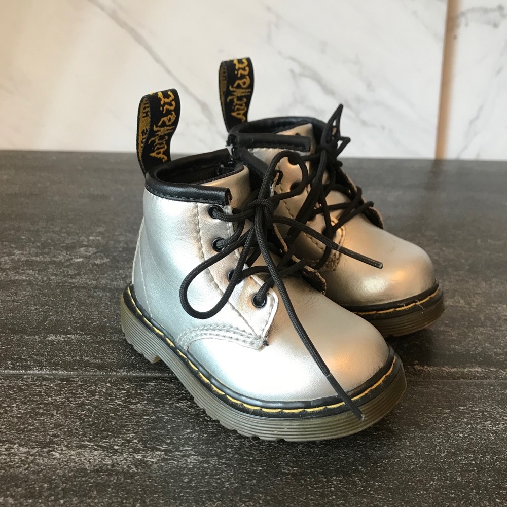 Dr. Martens Baby Lace Up Grey Silver Boots - Picture 1 of 7